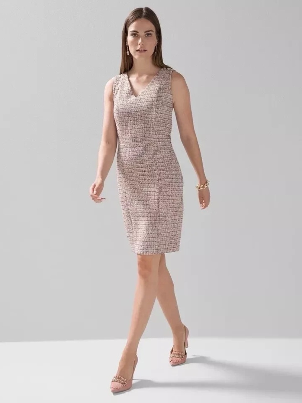 White House Black Market Pink Tweed Sheath Dress 6